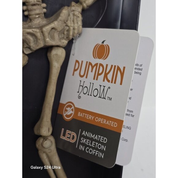 Animated Skeleton in Coffin Spooky LED Pumpkin Hollow Halloween Home Decor - Picture 4 of 8